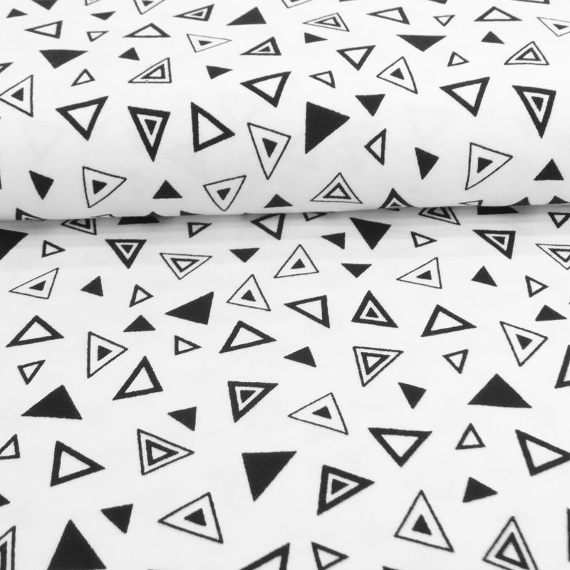 Tissu Jersey Blanc Triangles Noirs