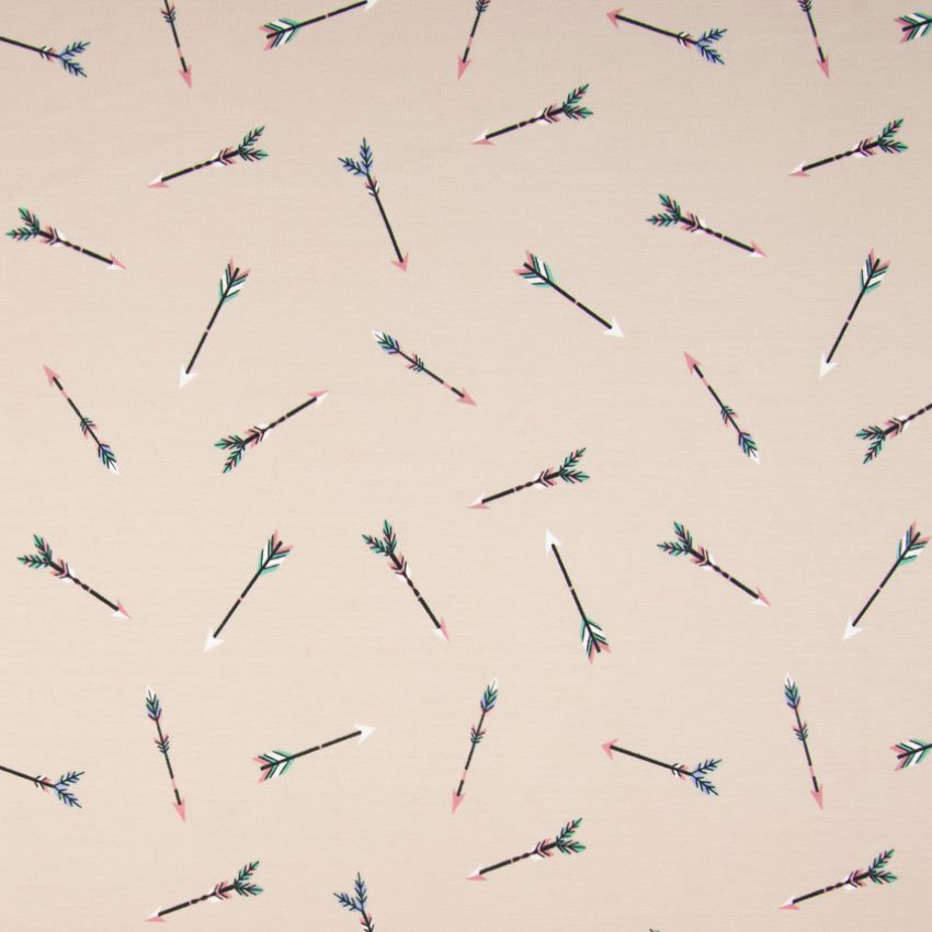 Tissu Jersey Coton Beige Flèches multicolore