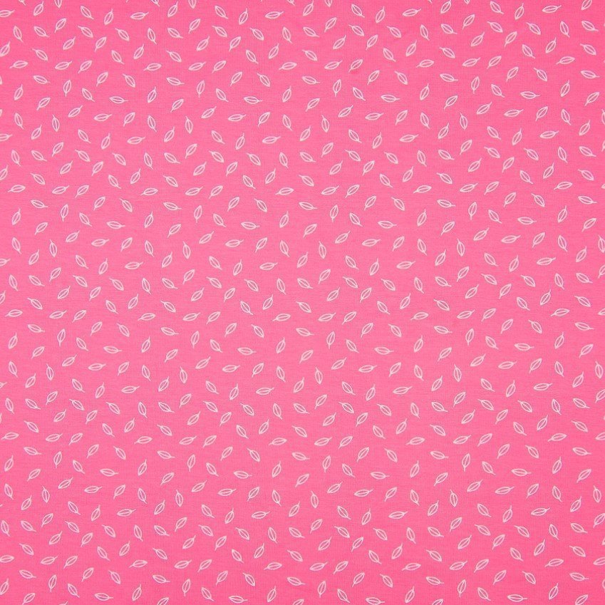 Tissu Jersey Coton Lily Corail Feuilles Blanches