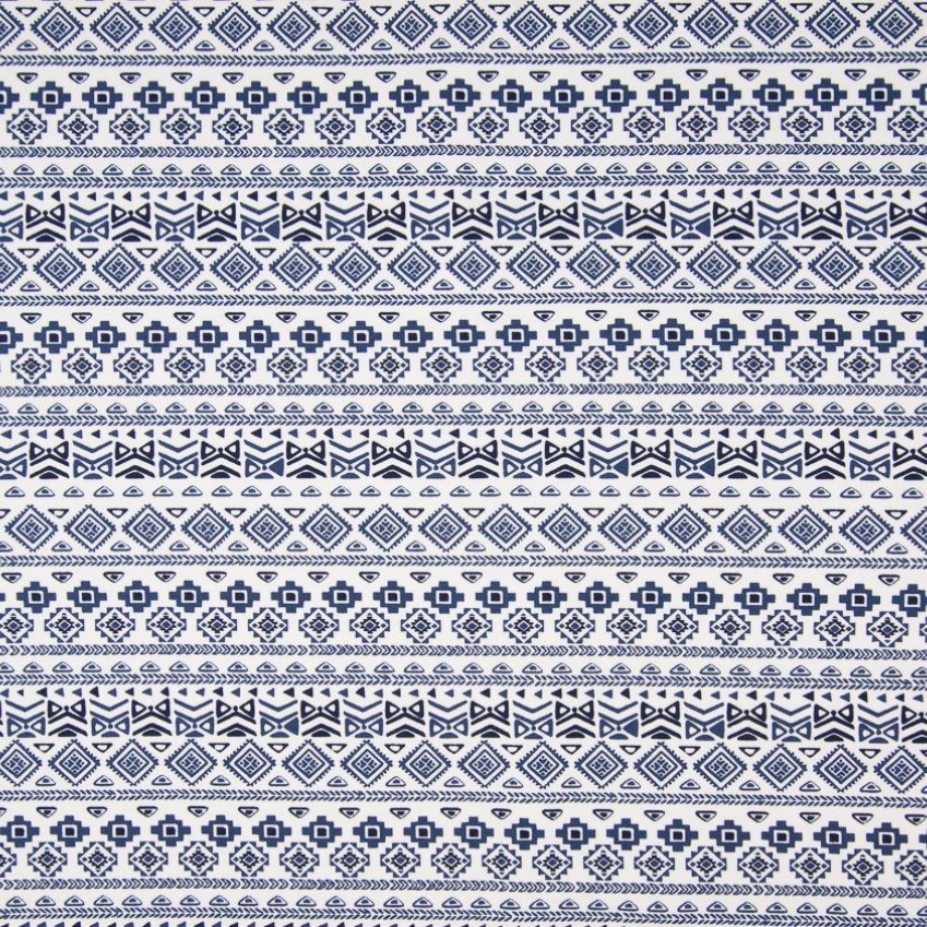 Tissu Jersey Coton Lisa Bleu marine Motifs Aztèques Blancs