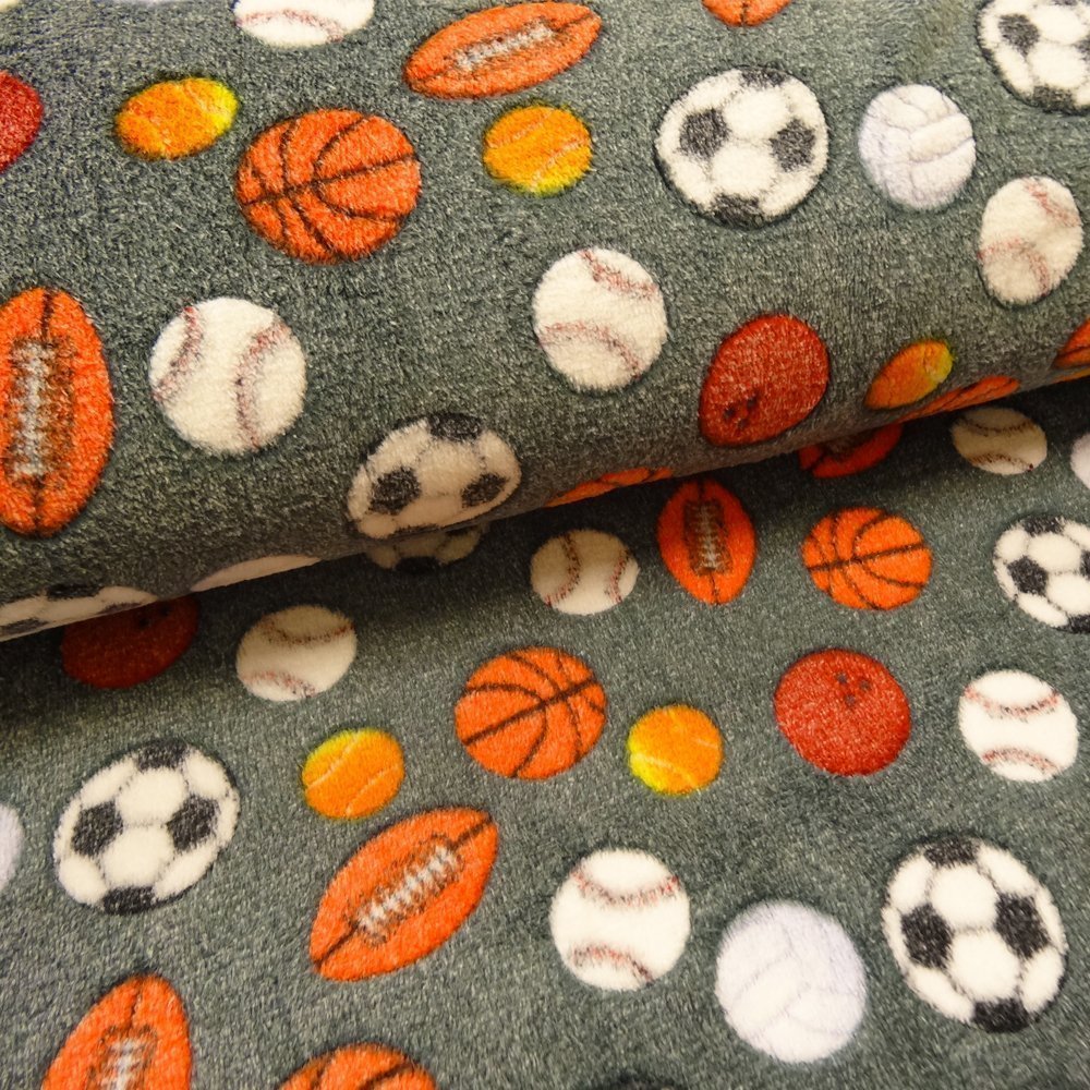 Tissu Doudou Gris anthracite Ballons oranges