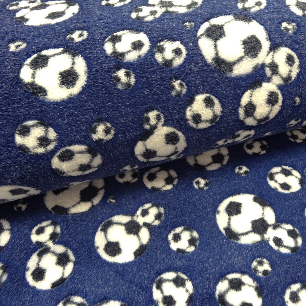 Tissu Doudou Bleu marine Ballons blancs et noirs