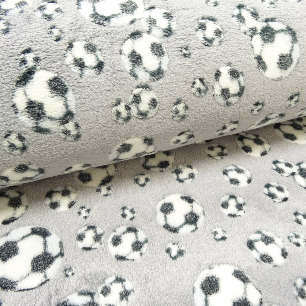 Tissu Doudou Gris clair Ballons blancs et noirs