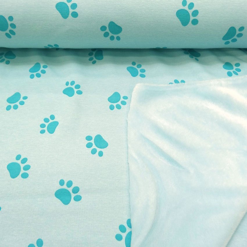 Tissu Doudou Pieds réversible Minky Aqua