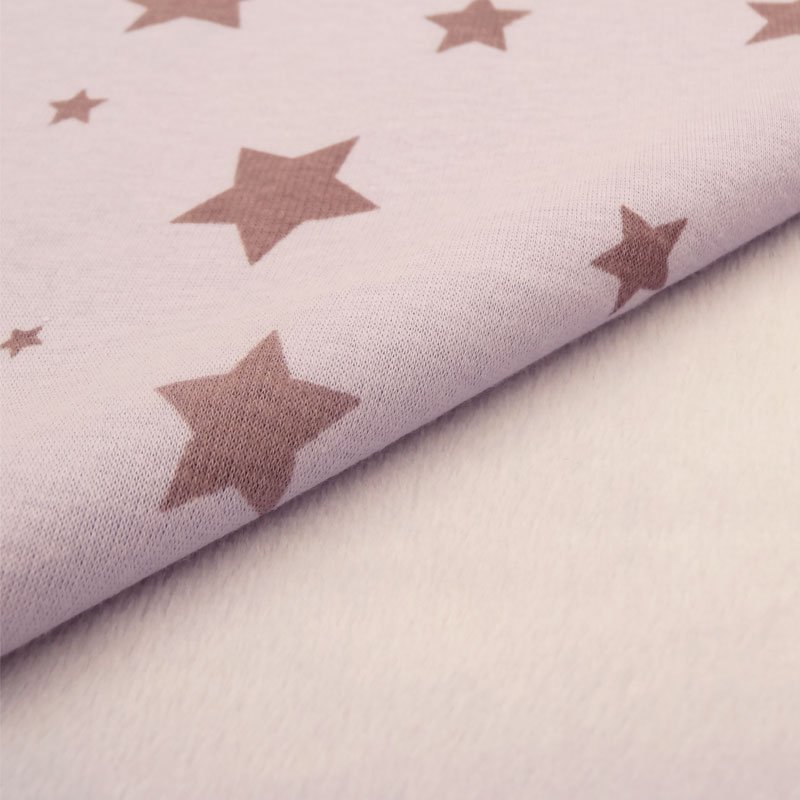 Tissu Sweat Lilas Etoiles marrons envers minky