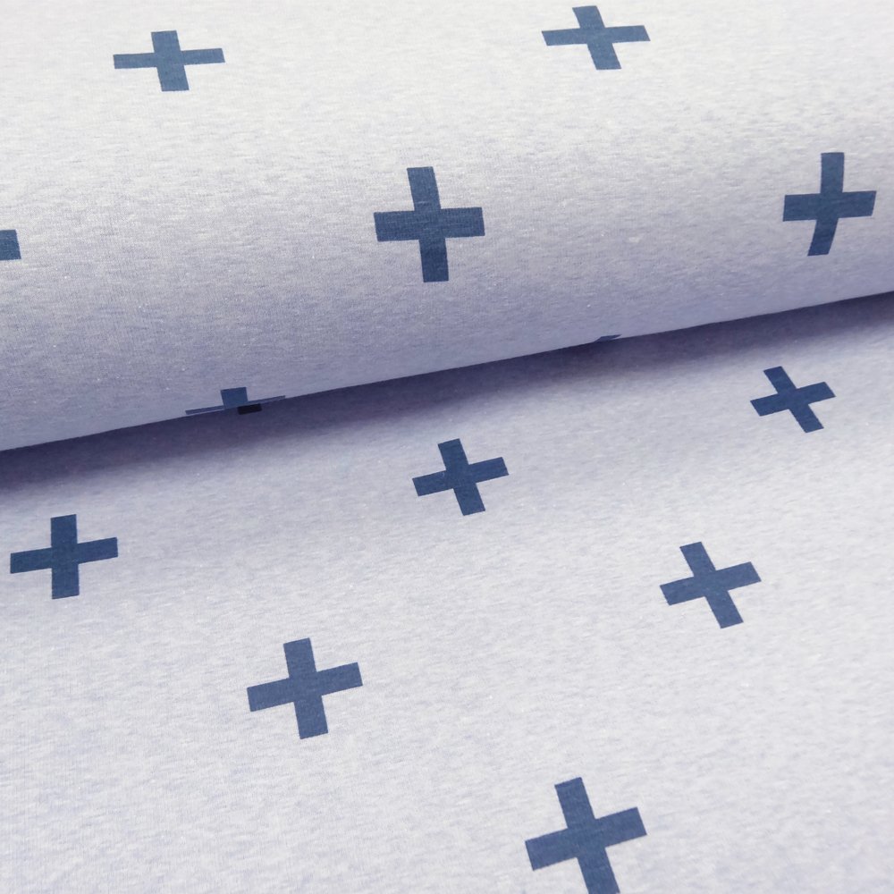 Tissu Sweat envers minky Giulia Bleuet Croix marine