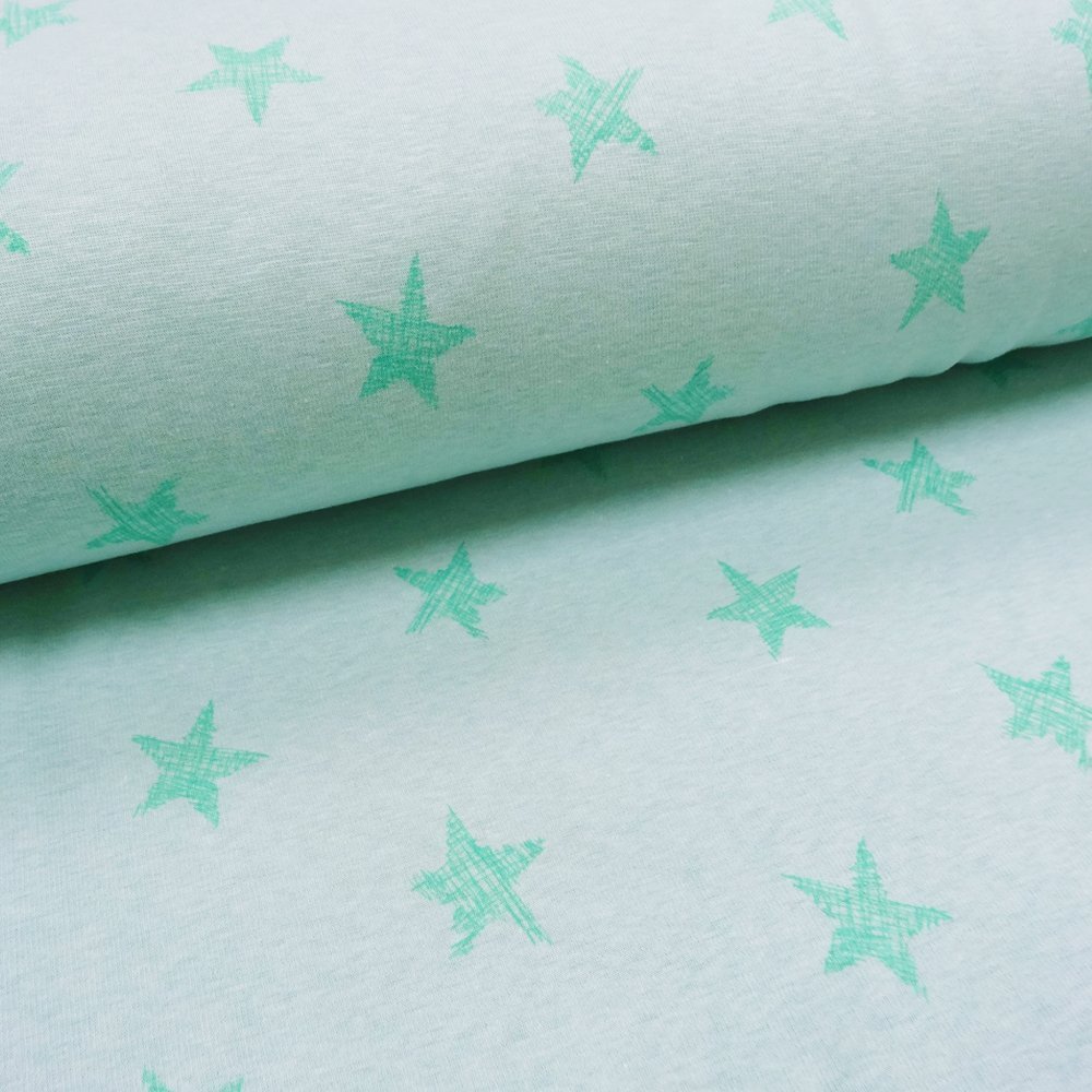 Tissu Sweat envers minky Giulia Menthe Etoiles vertes