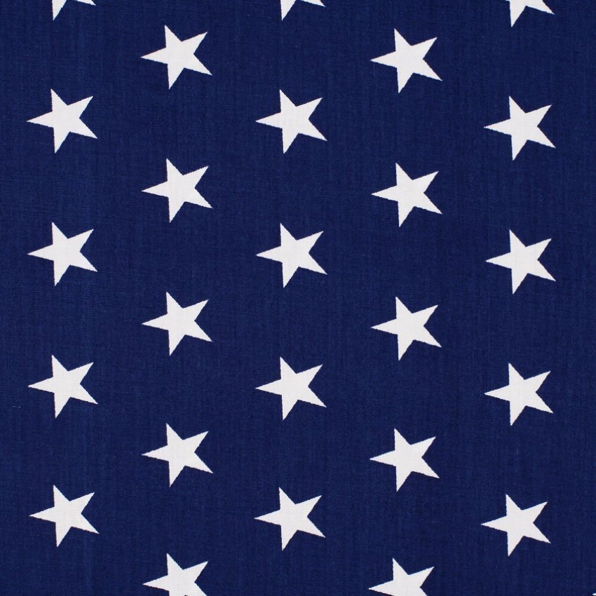 Tissu Popeline Coton Bleu marine Etoiles blanches