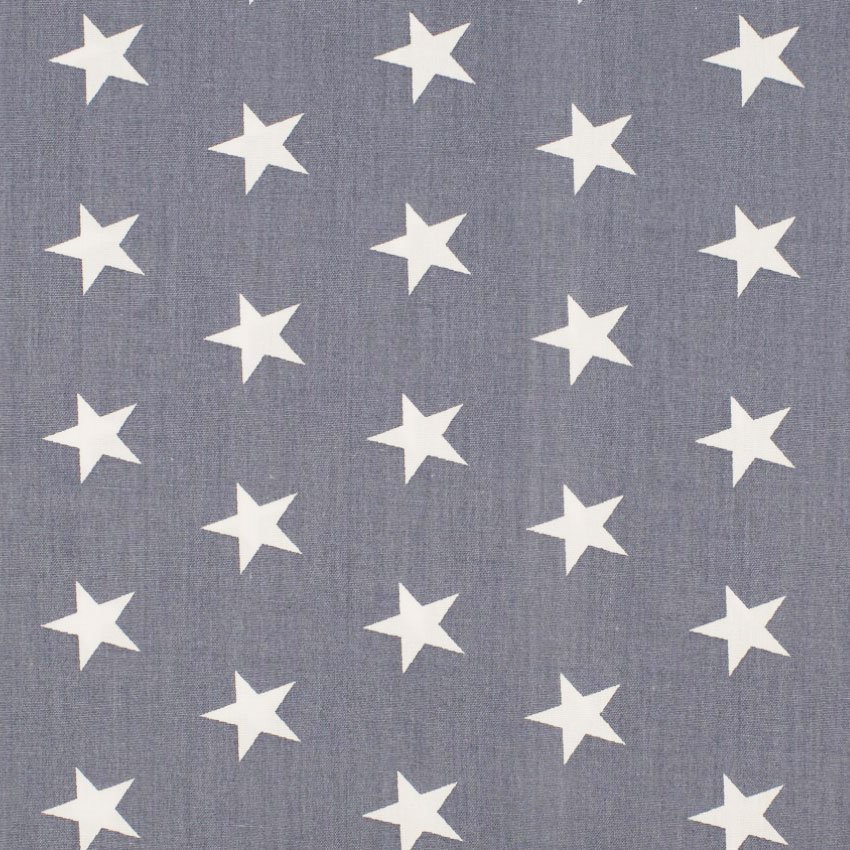 Tissu Popeline Coton Gris pierre Etoiles blanches