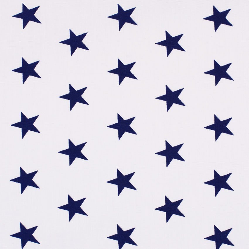 Tissu Popeline Coton Blanc Etoiles bleu marine