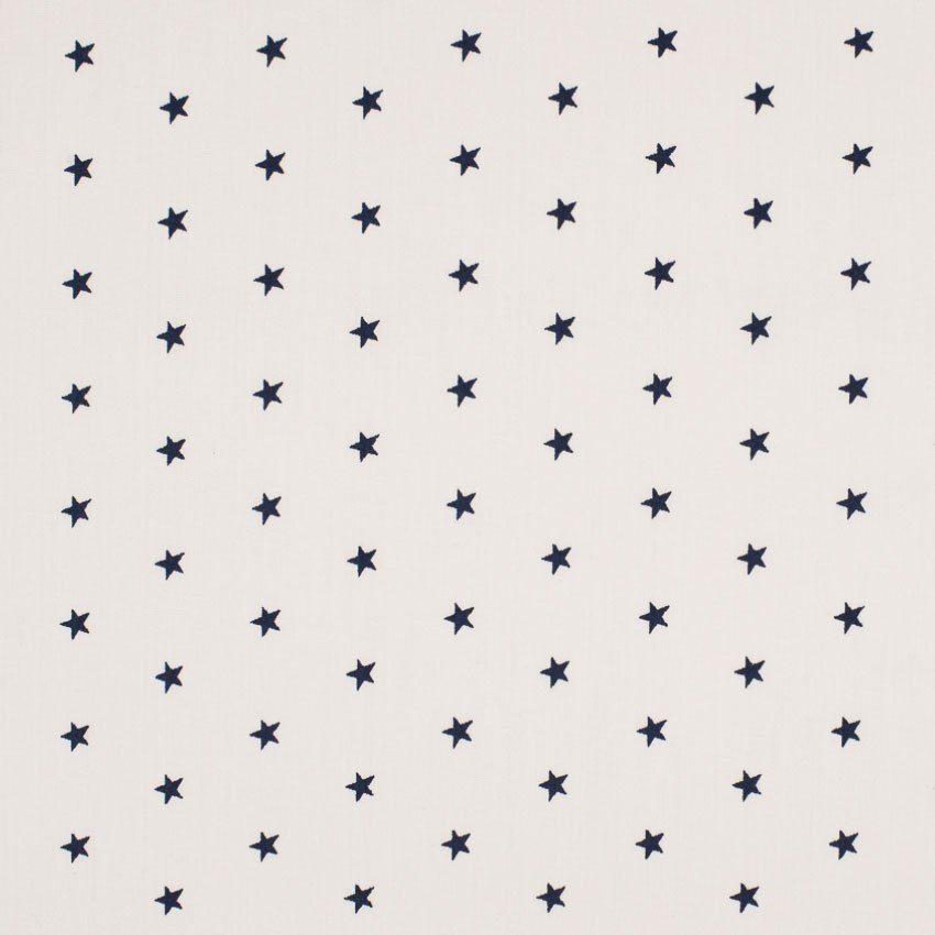 Tissu Popeline Coton Blanc Etoiles bleu marine