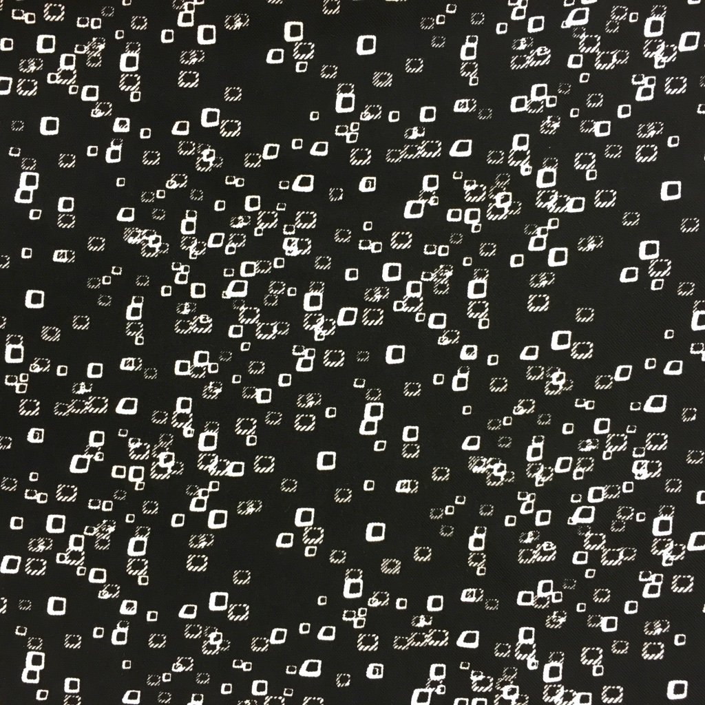 Tissu Viscose sergé Noir Carrés blancs