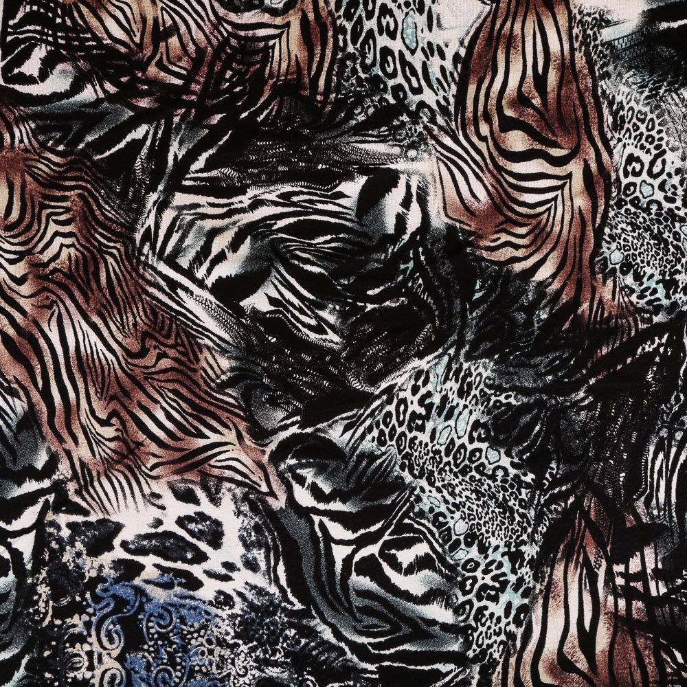 Tissu Jersey Viscose Gris Motif Animal Gris et marrons