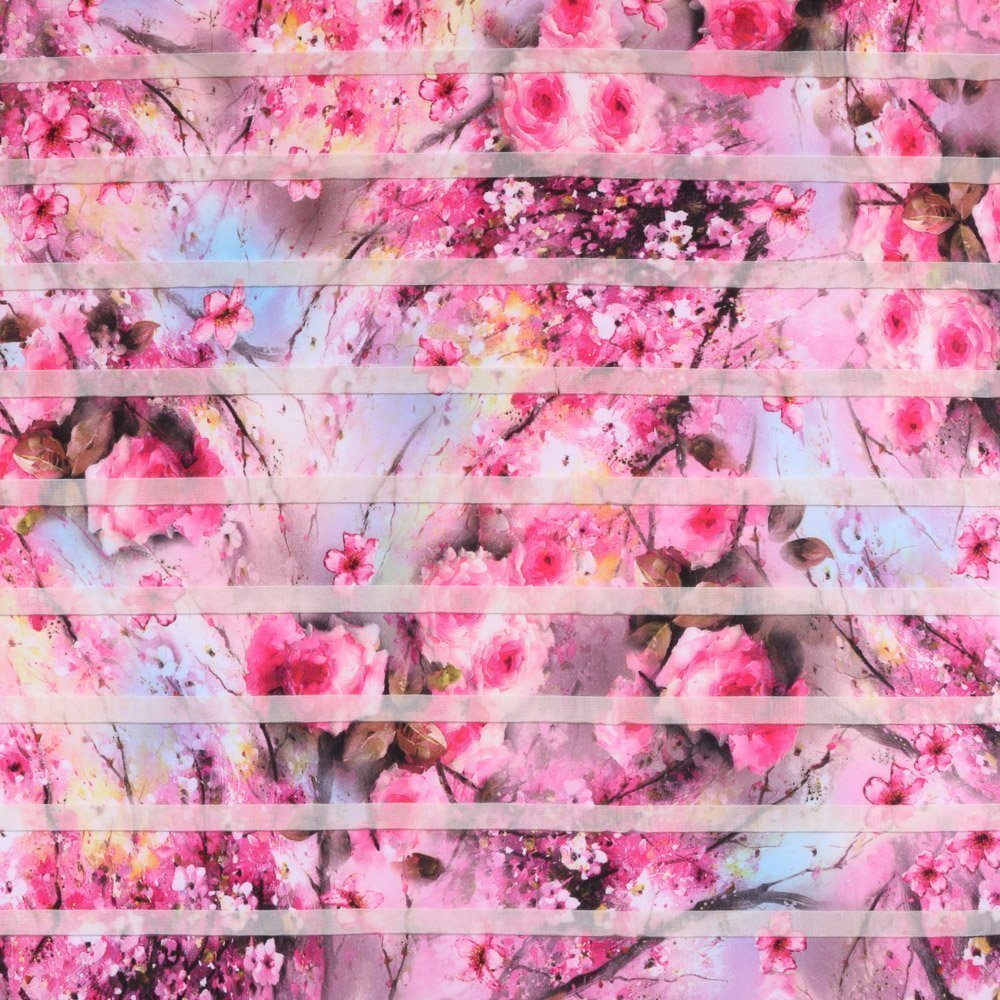 Tissu Jersey Viscose Rose Lignes fleuris transparentes