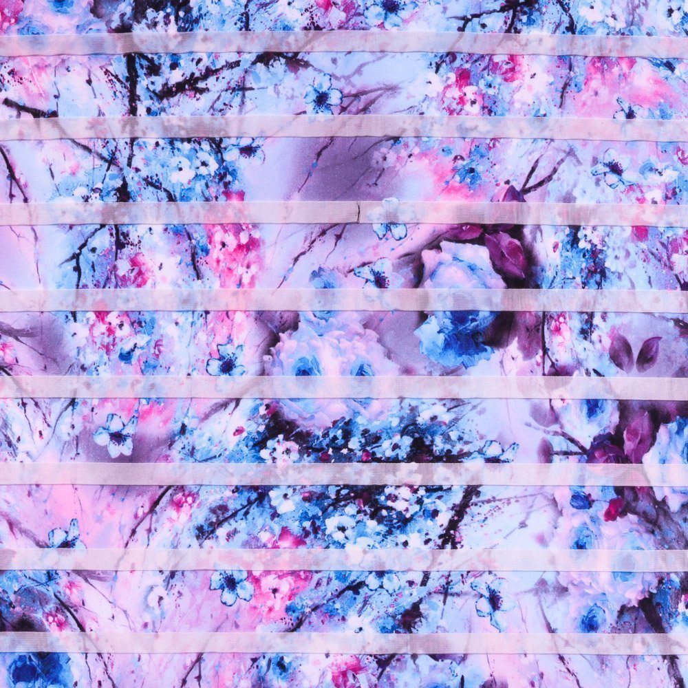 Tissu Jersey Viscose Violet Lignes fleuris transparentes