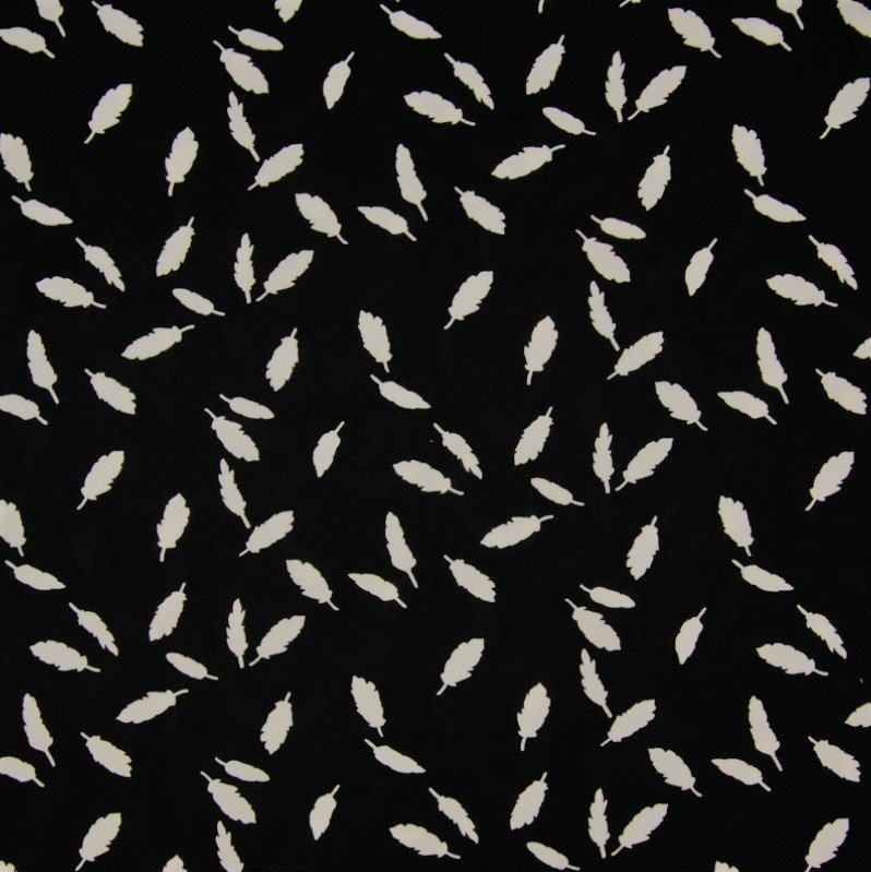 Tissu Crêpe Noir Feuilles Blanches