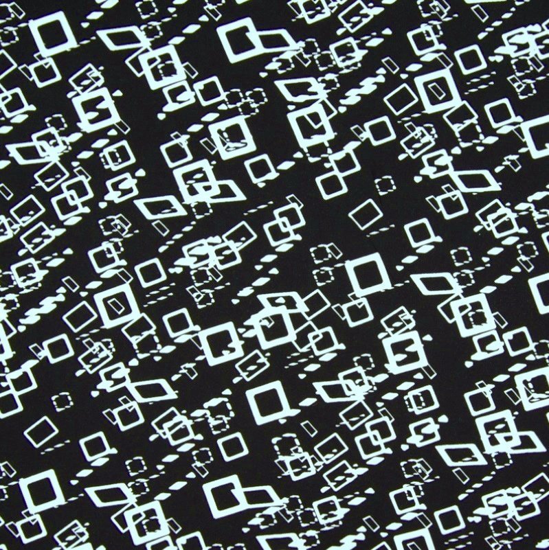 Tissu Viscose imprimée Bleu marine Cubes Blancs