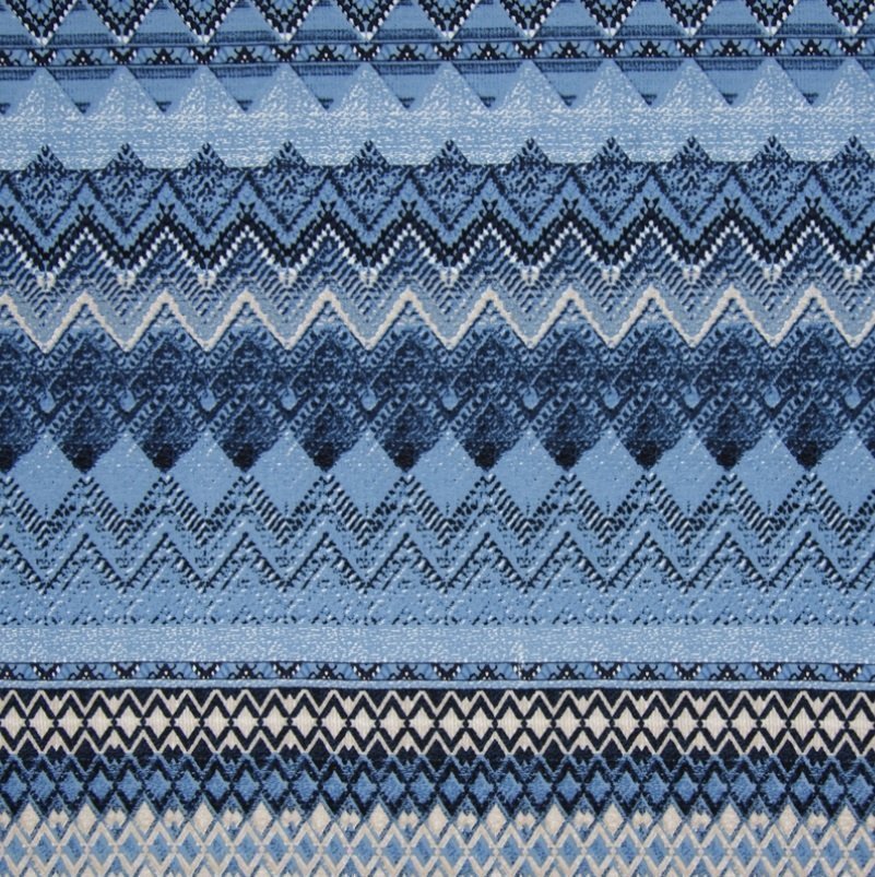 Tissu Viscose imprimée Bleu jean Motifs aztèque Bleus