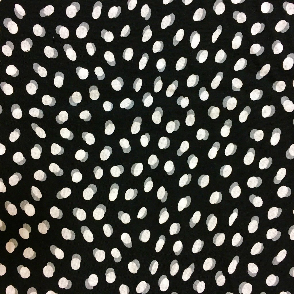 Tissu Viscose imprimée Noir Feuilles Blanches et grises