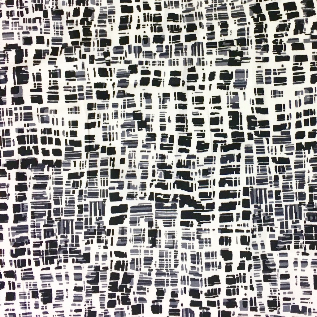 Tissu Coton satiné Blanc Motifs géométriques Noir et gris