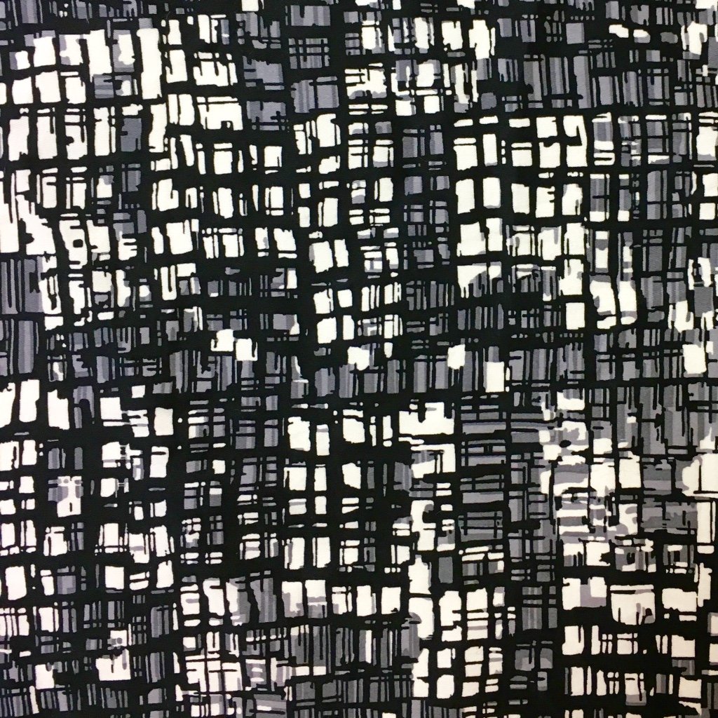 Tissu Coton satiné Noir Motifs géométriques Blanc et gris