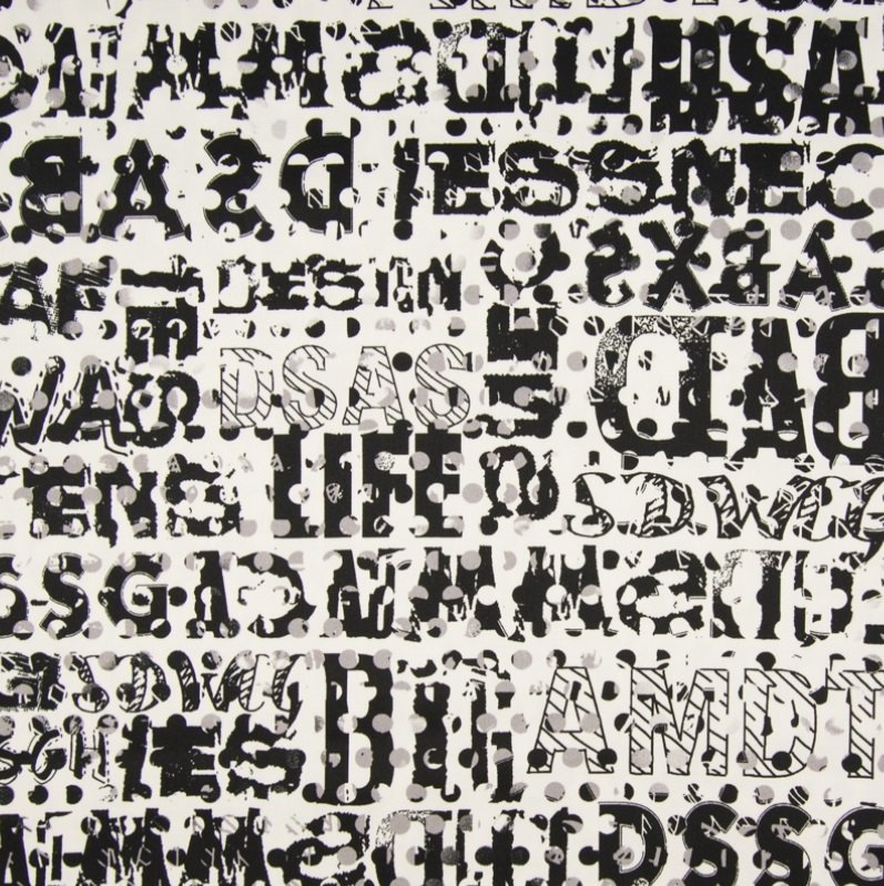 Tissu Coton satiné Blanc Lettres Noires