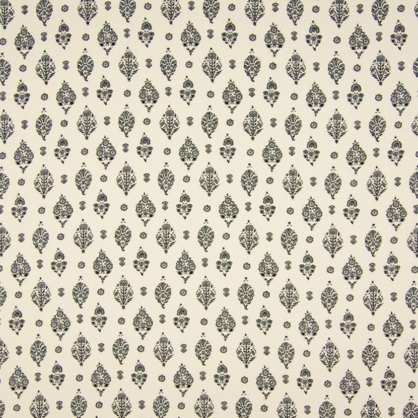 Tissu Crêpe Blanc Feuilles Noires
