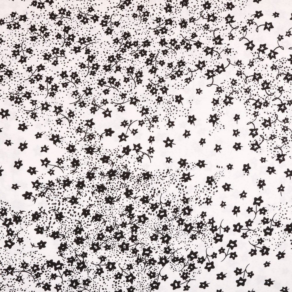 Tissu Viscose légère Blanc Petites fleurs Noires
