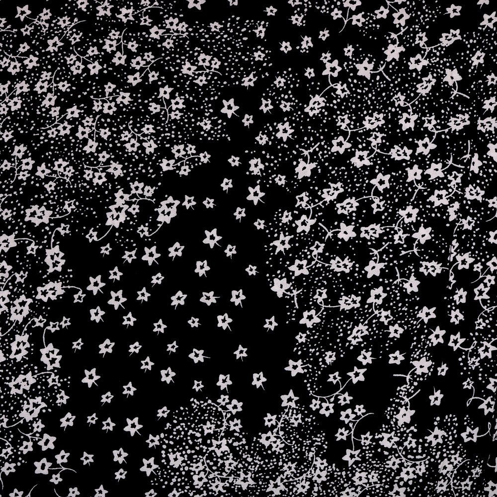 Tissu Viscose légère Noir Petites fleurs Blanches
