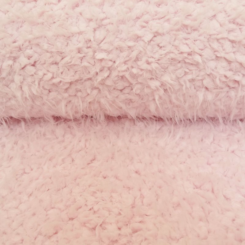 Tissu Fausse fourrure fantaisie longs poils Rose bébé