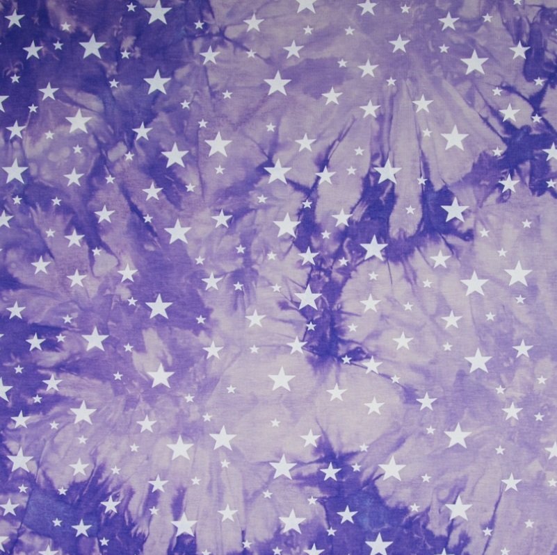 Tissu Jersey viscose Mauve Tie and dye et étoiles Blanches