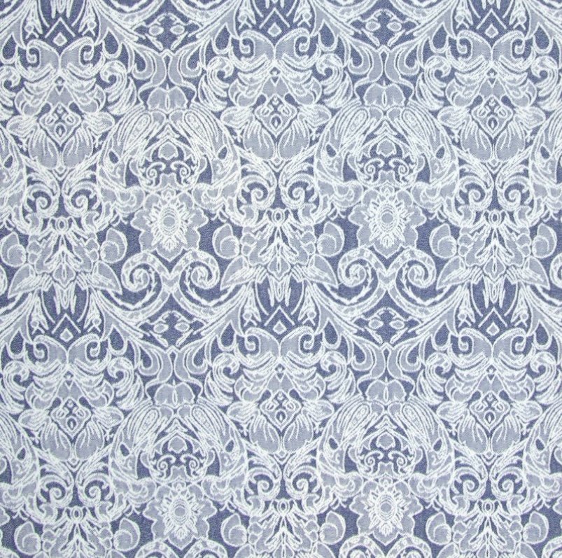 Tissu Denim stretch Bleu jean clair Fleurs Blanches