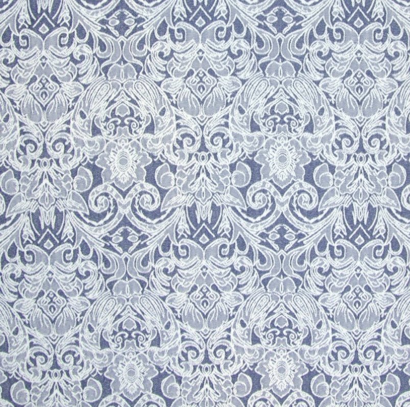 Tissu Denim stretch Bleu jean clair Fleurs Blanches