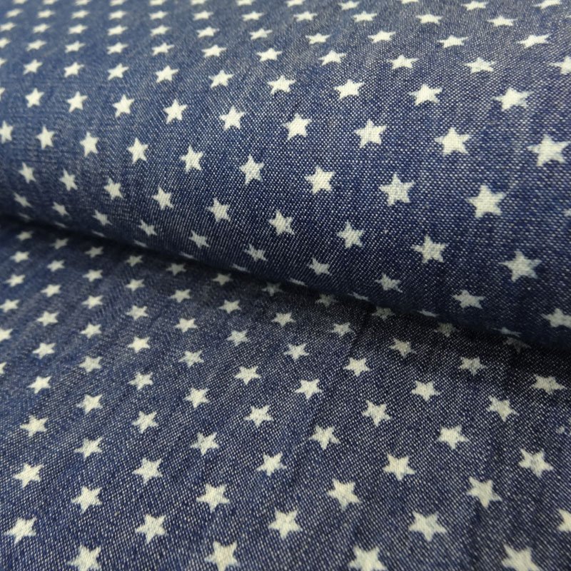 Tissu Jean Bleu Foncé délavé Etoiles blanches
