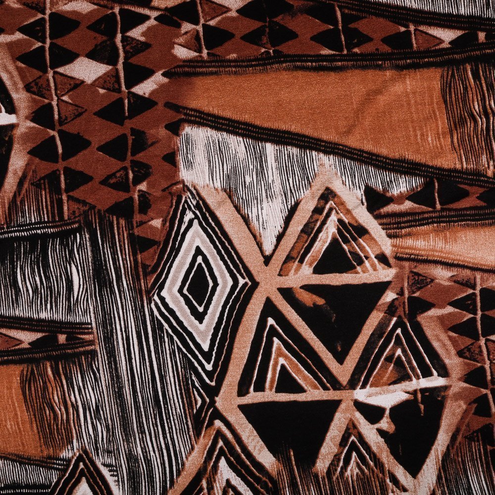 Tissu Jersey Viscose Marron Formes géométriques
