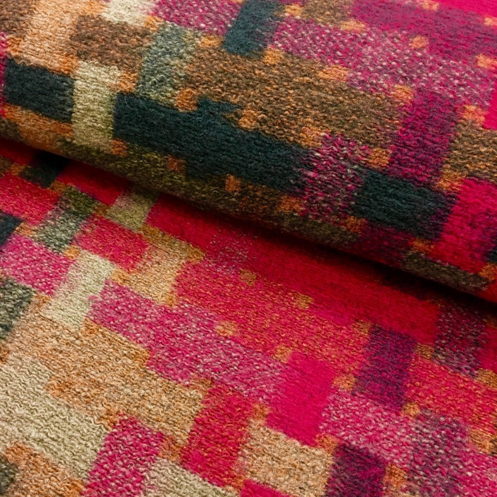 Tissu Lainage jaquard Rouge et orange Motifs géométriques