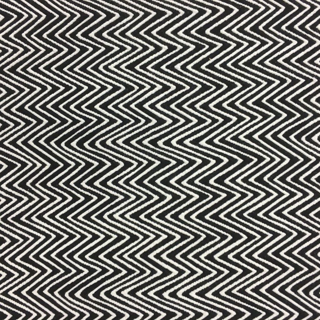 Tissu Maille jersey Noir et blanc Chevrons ondulés