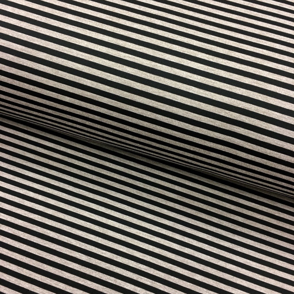 Tissu Néoprène Scuba Noir Rayures Grises