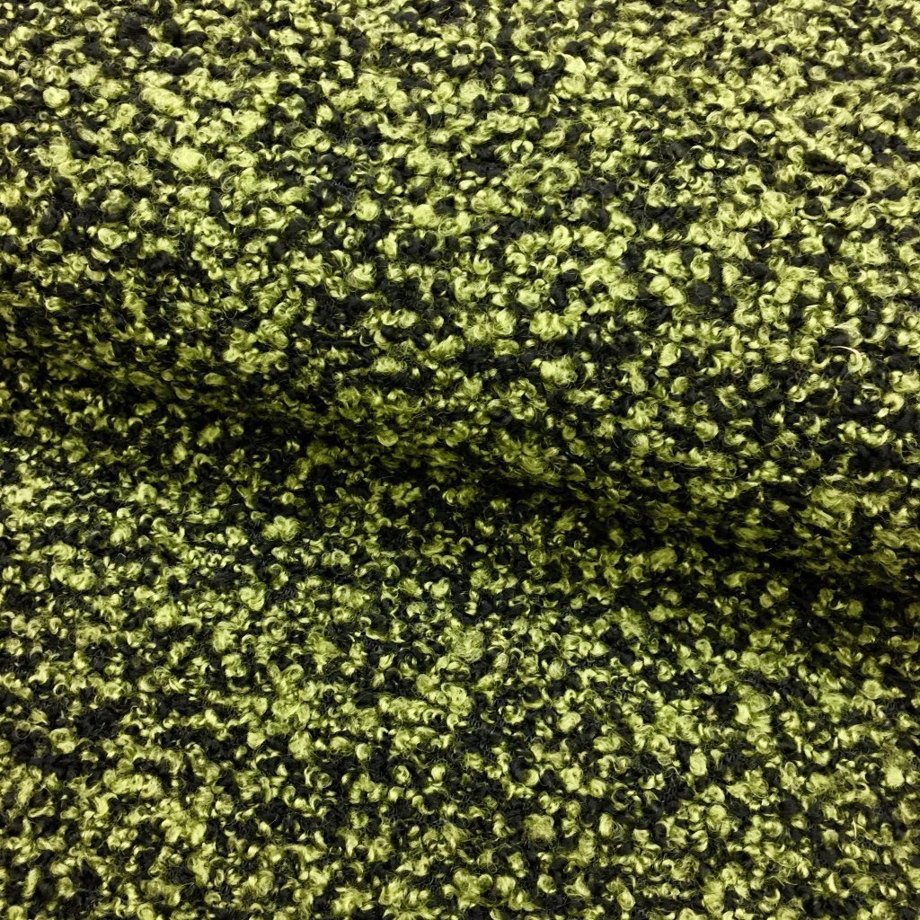 Tissu Lainage bouclé Olive et noir