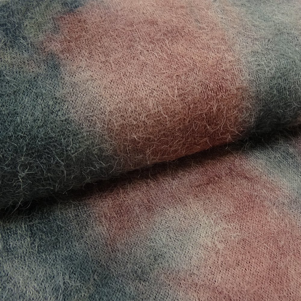 Tissu Maille Tie & Dye Gris et bordeaux