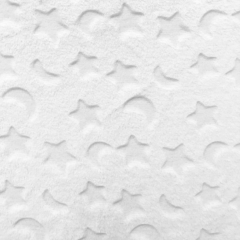 Tissu Minky réversible Gravé Etoiles et lunes Blanc