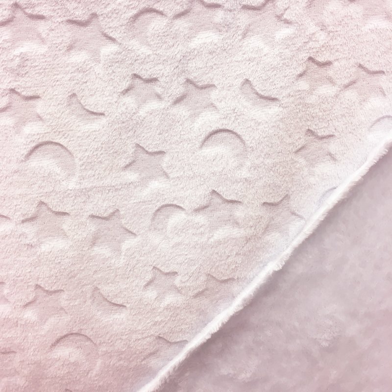 Tissu Minky réversible Gravé Etoiles et lunes Rose bébé