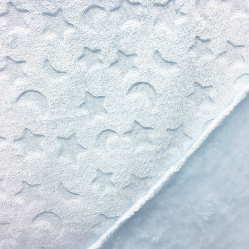 Tissu Minky réversible Gravé Etoiles et lunes Bleu ciel