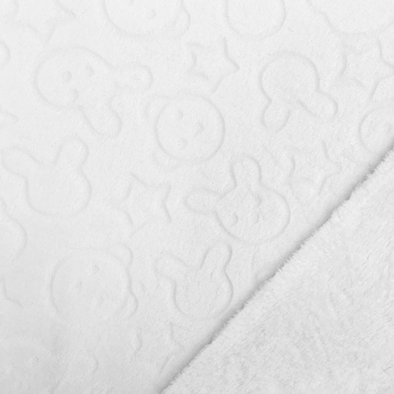 Tissu Minky réversible Gravé Oursons et lapins Blanc