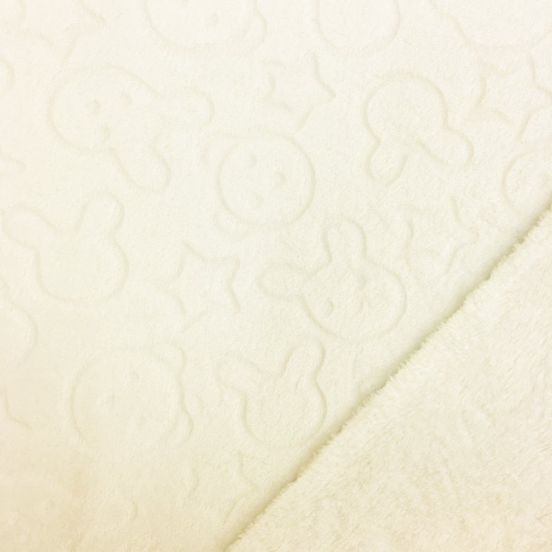 Tissu Minky réversible Gravé Oursons et lapins Ecru