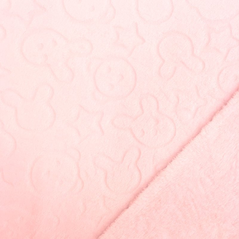 Tissu Minky réversible Gravé Oursons et lapins Rose bébé