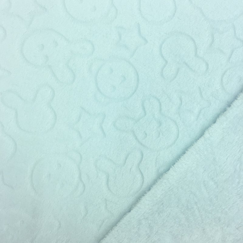 Tissu Minky réversible Gravé Oursons et lapins Bleu ciel