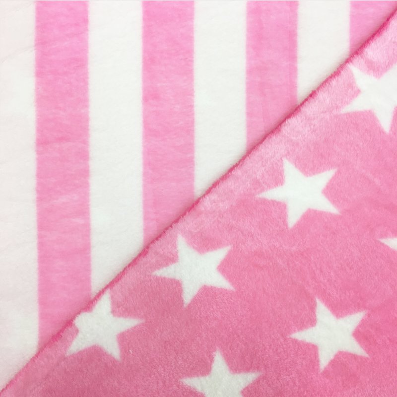 Tissu Minky réversible Etoiles et Rayures Rose