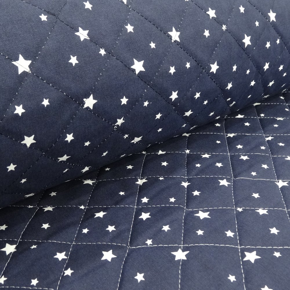 Tissu Scarlett Matelassé Bleu marine Etoiles blanches