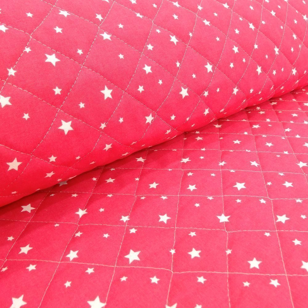 Tissu Scarlett Matelassé Fuchsia Etoiles blanches